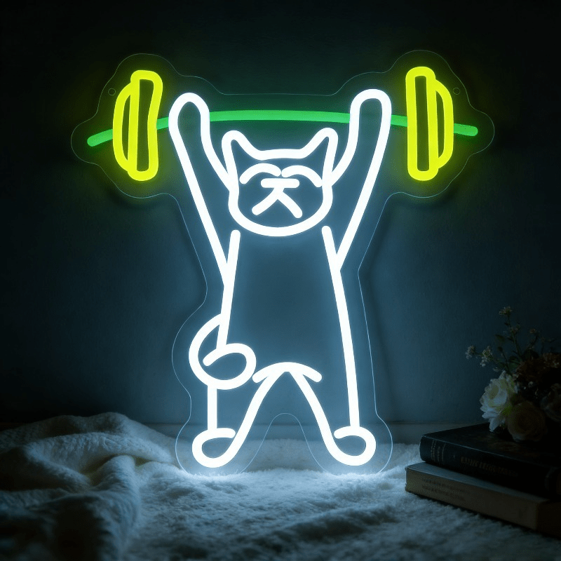 Cat Lifting Weights Neon Sign  - Home Gym Neon Sign review and price